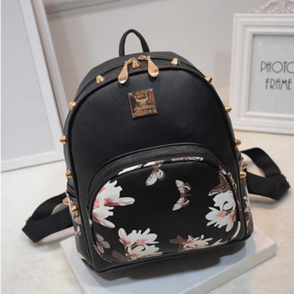 New boutique Black Backpack with White Flowers